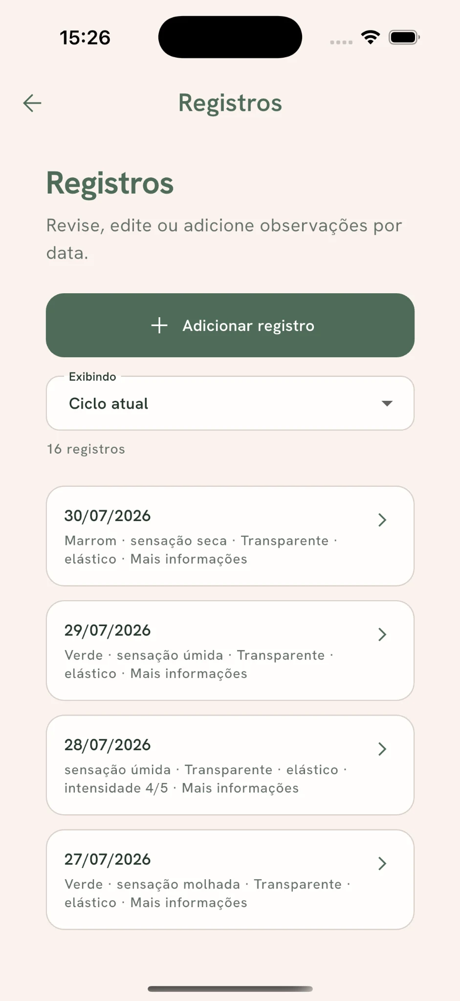 Histórico de registros